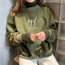 Charger l'image dans la galerie, OllyMurs Harajuku 2018 New Women Loose Sweatshirt Autumn Winter Warm Hoodies Letter Printed Turleneck Pullover Sweat Splice Tops