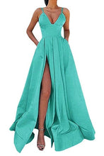 Charger l'image dans la galerie, Spaghetti Strap Fuchsia Satin High Slit Long Prom Dress 2020 Plus Size Prom Dresses Girls A Line vestidos de graduacion Formal
