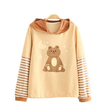 Charger l'image dans la galerie, Harajuku Kawaii Bear Long Sleeve Hoodies Women Sweet Striped Anime Clothes Japanese Korean Cartoon Printed Hooded Sweatshirt