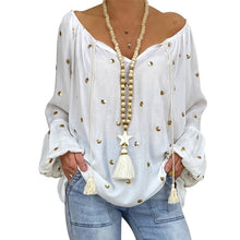 Charger l'image dans la galerie, Plus Size Women Blouse V-Neck Tassel Tops Dots Print Long Flare Sleeve Loose Pullover Female 2020 Summer Fashion Long Blouses