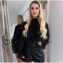Charger l'image dans la galerie, Girls Chiffon Ruffles Womens Blouses White Flare Sleeve With Buttons See Through Female Blouse 2020 Summer Sweety Thin Lady Tops