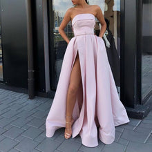 Charger l'image dans la galerie, New arrival evening prom party dresses Vestido de Festa gown Robe De Soiree pink satin sexy strapless long gown formal dress