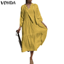 Charger l'image dans la galerie, VONDA Plus Size Elegant Mid-Calf Dress 2019 Autumn Women Sexy V Neck Party Dress Vintage Solid Sundress Bohemian Beach Vestido