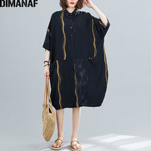 Charger l'image dans la galerie, DIMANAF Summer Plus Size Women Shirt Dress Sundress Pockets Striped Print Female Office Lady Vestido Loose Button Cardigan Dress