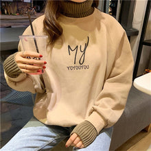 Charger l'image dans la galerie, OllyMurs Harajuku 2018 New Women Loose Sweatshirt Autumn Winter Warm Hoodies Letter Printed Turleneck Pullover Sweat Splice Tops
