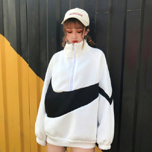 Charger l'image dans la galerie, Hooded Pullover Tops Autumn Winter Color Block Women Hoodies Zipper Loose Long Sleeve Sweatshirts Ladies Workout Tops For Women
