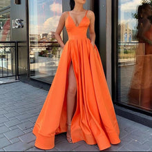 Charger l'image dans la galerie, Spaghetti Strap Fuchsia Satin High Slit Long Prom Dress 2020 Plus Size Prom Dresses Girls A Line  vestidos de graduacion Formal
