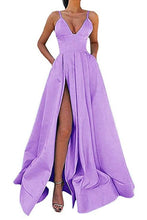 Charger l'image dans la galerie, Spaghetti Strap Fuchsia Satin High Slit Long Prom Dress 2020 Plus Size Prom Dresses Girls A Line  vestidos de graduacion Formal
