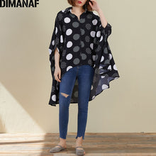 Charger l'image dans la galerie, DIMANAF Plus Size Women Blouse Shirts Summer Batwing Sleeve Lady Tops Oversize Chiffon Polka Dot Black Loose Casual Female 5XL
