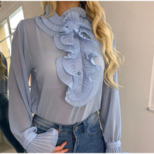 Charger l'image dans la galerie, Girls Chiffon Ruffles Womens Blouses White Flare Sleeve With Buttons See Through Female Blouse 2020 Summer Sweety Thin Lady Tops
