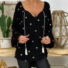 Charger l'image dans la galerie, Plus Size Women Blouse V-Neck Tassel Tops Dots Print Long Flare Sleeve Loose Pullover Female 2020 Summer Fashion Long Blouses
