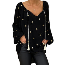Charger l'image dans la galerie, Plus Size Women Blouse V-Neck Tassel Tops Dots Print Long Flare Sleeve Loose Pullover Female 2020 Summer Fashion Long Blouses
