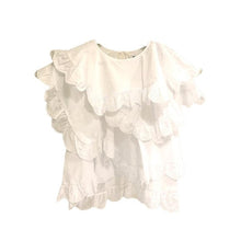Charger l'image dans la galerie, Women Shirts Blouse   Layered Lace Lotus Leaf Lace Round Neck Pullover Shirt Women White Summer Women Shirt Casual Cotton Short
