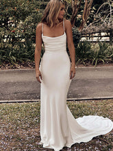 Charger l'image dans la galerie, Feminine Silk Satin Mermaid Wedding Dresses 2020 Sexy Criss Cross Back Spaghetti Straps Trumpet Bridal Gowns
