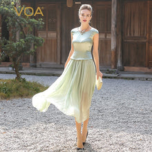 Charger l'image dans la galerie, VOA Plus Size elbise Georgette Silk Long Dress Women Sweet Mint Green Tunic Summer Dresses Short Sleeve Casual vestido A5716
