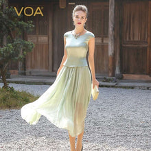 Charger l'image dans la galerie, VOA Plus Size elbise Georgette Silk Long Dress Women Sweet Mint Green Tunic Summer Dresses Short Sleeve Casual vestido A5716
