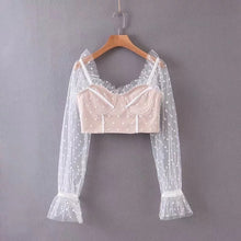 Charger l'image dans la galerie, She'sModa Dot Mesh Bra Wrapped Cropped Top Women's Women Blouses Top
