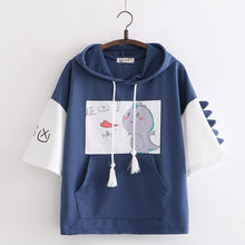 Charger l'image dans la galerie, Women Dinosaur Print Funny Hooded Sweatshirts With Pocket 2020 Spring Short Sleeve Cotton Hoodies Harajuku Pullovers Tracksuit

