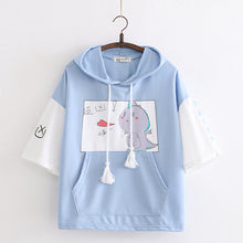 Charger l'image dans la galerie, Women Dinosaur Print Funny Hooded Sweatshirts With Pocket 2020 Spring Short Sleeve Cotton Hoodies Harajuku Pullovers Tracksuit

