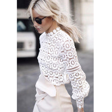 Charger l'image dans la galerie, New Summer Fashion Simple Elegant Solid Lace Blouse Long Sleeves Hollow Out Design Breathable Lace Shirts.
