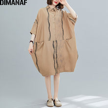 Charger l'image dans la galerie, DIMANAF Summer Plus Size Women Shirt Dress Sundress Pockets Striped Print Female Office Lady Vestido Loose Button Cardigan Dress
