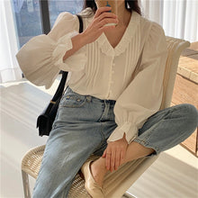 Charger l'image dans la galerie, Alien Kitty Spring New Hot Sweet Chic V-Neck Pleated Ruffles Shirts 2020 Gentle Office Lady Cute Elegance Streetwear Blouses
