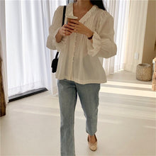 Charger l'image dans la galerie, Alien Kitty Spring New Hot Sweet Chic V-Neck Pleated Ruffles Shirts 2020 Gentle Office Lady Cute Elegance Streetwear Blouses
