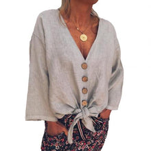 Charger l'image dans la galerie, Casual Women Autumn Solid Color Deep V Neck Buttons Knot Loose Blouse Shirt Women Buttons Knot Loose Blouse Shirt Blouse Shirt
