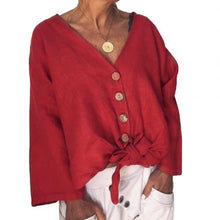 Charger l'image dans la galerie, Casual Women Autumn Solid Color Deep V Neck Buttons Knot Loose Blouse Shirt Women Buttons Knot Loose Blouse Shirt Blouse Shirt
