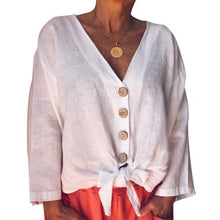 Charger l'image dans la galerie, Casual Women Autumn Solid Color Deep V Neck Buttons Knot Loose Blouse Shirt Women Buttons Knot Loose Blouse Shirt Blouse Shirt
