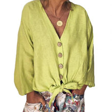 Charger l'image dans la galerie, Casual Women Autumn Solid Color Deep V Neck Buttons Knot Loose Blouse Shirt Women Buttons Knot Loose Blouse Shirt Blouse Shirt
