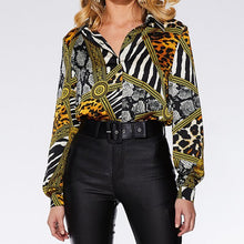 Charger l'image dans la galerie, Women Chain Leopard Patchwork Casual Blouse Clothing 2019 Spring Fall Long Sleeve Elegant Button Down Shirt Ladies Tops Blouses
